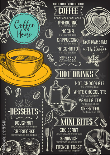 Coffee restaurant cafe menu, template design. 