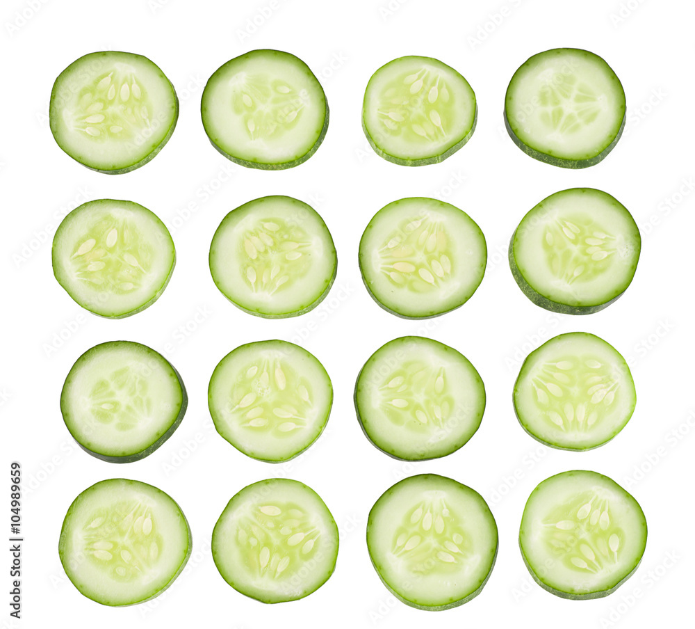 Cucumber and slices on white background. Cucumber and slices on white background.