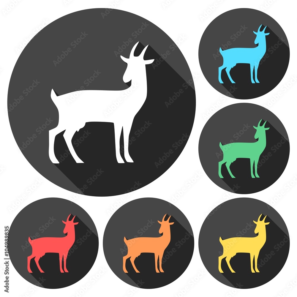Goat icons set with long shadow set