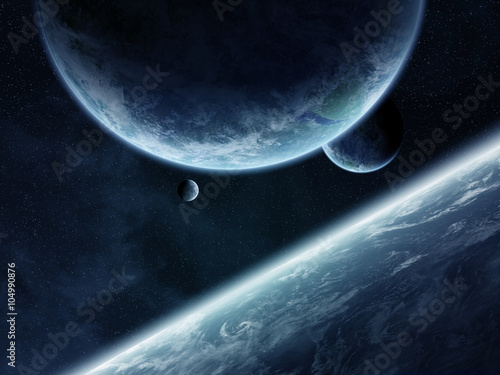 Fototapeta Naklejka Na Ścianę i Meble -  Sunrise over group of planets in space