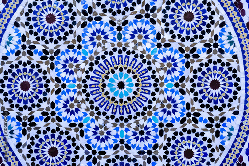 Moroccan style handmade mosaic in round shape in blue tone