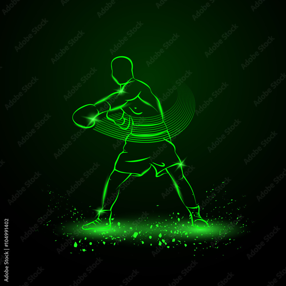 Boxer has hit. Neon style vector illustration. Boxer has hit. Neon style vector illustration.