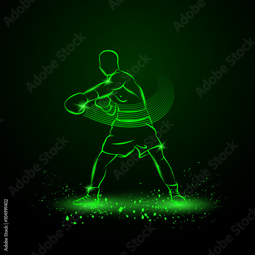 Boxer has hit. Neon style vector illustration.