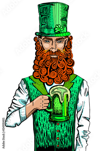 Irish leprechaun with a mug of beer