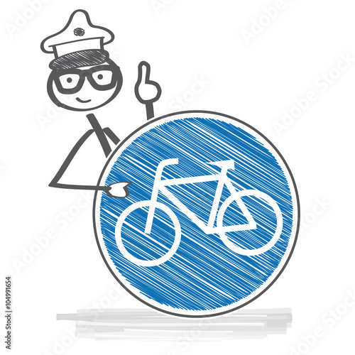Polizist mit Verkehrsschild Fahrradfahrer