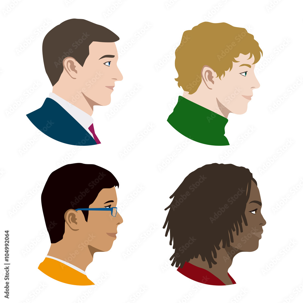 various races men profile icon set, face as seen from the side, avatar icons, vector illustration various races men profile icon set, face as seen from the side, avatar icons, vector illustration