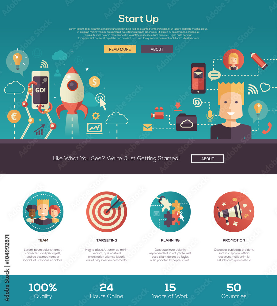 Flat design start up website header banner with webdesign elements Flat design start up website header banner with webdesign elements
