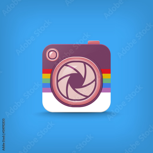 Camera shutter logo on a blue background. Equipment image, creative pictureo.