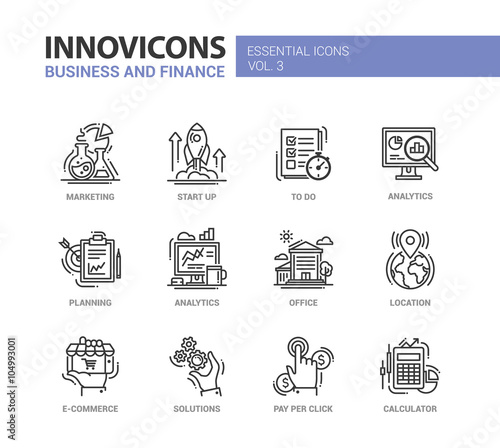 Modern office and business line flat design icons, pictograms set