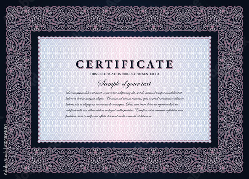 Vintage certificate with horizontal luxury, ornamental frame