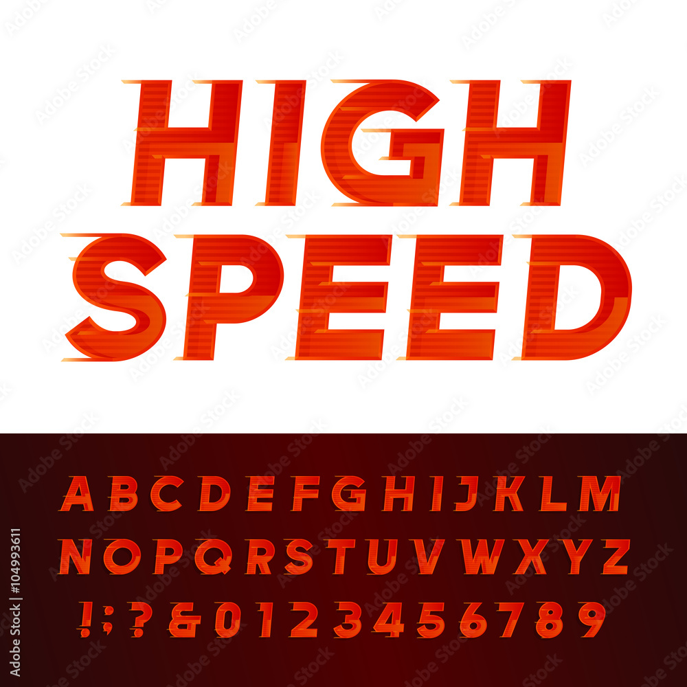 Faster Letters High Speed alphabet vector font. Motion effect letters and numbers ...