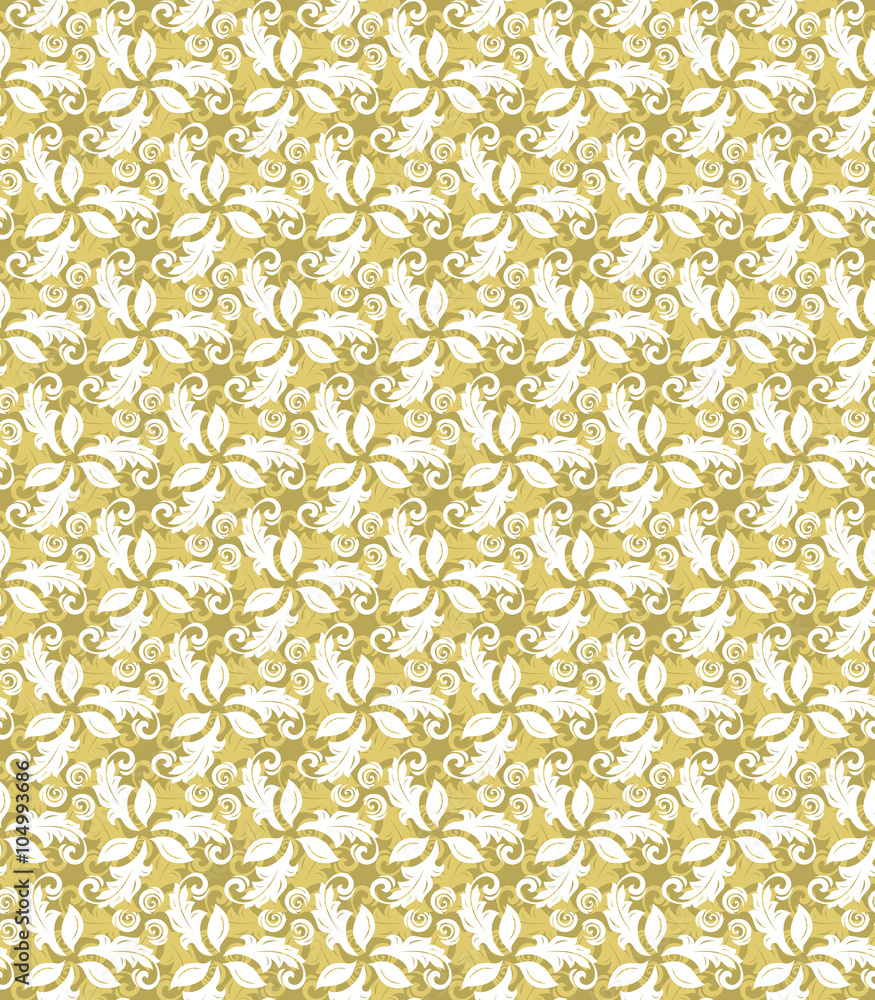 Floral vector golden ornament. Seamless abstract classic pattern with flowers