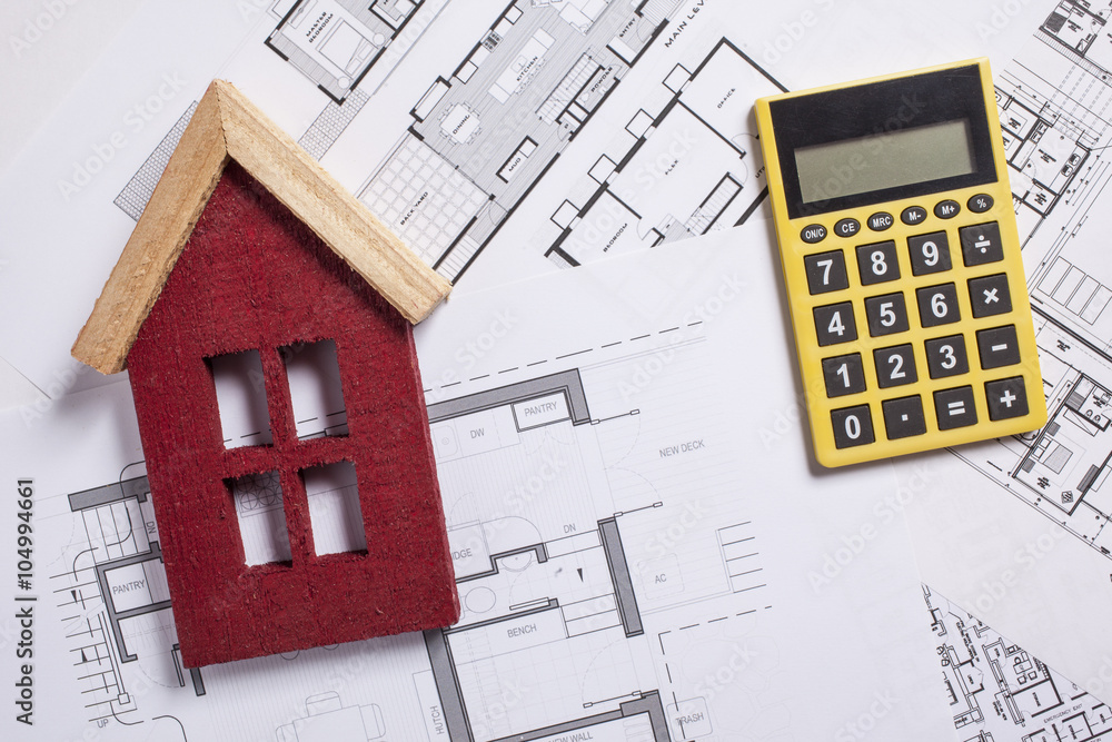 Architectural blueprints with various instruments Architectural blueprints with various instruments