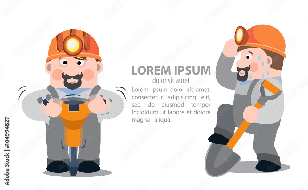 Miners with a jackhammer and a shovel, infographics Miners with a jackhammer and a shovel, infographics