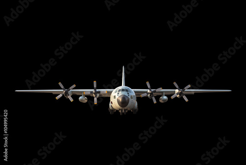 Quadro su tela military transport aircraft on black  background