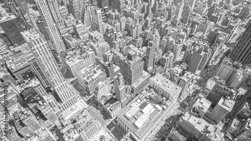 Plakat Czarny i biały stonowany widok z lotu ptaka Manhattan, NYC 