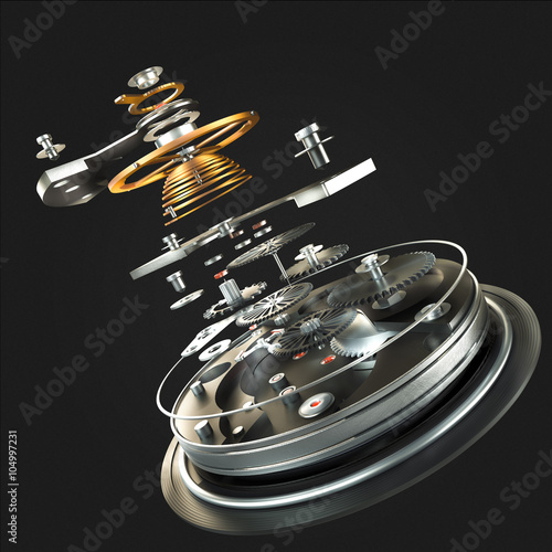 Φωτογραφία 3d watch mechanism on black background. High resolution