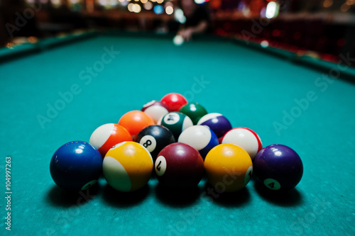 Billiard balls in a pool table
