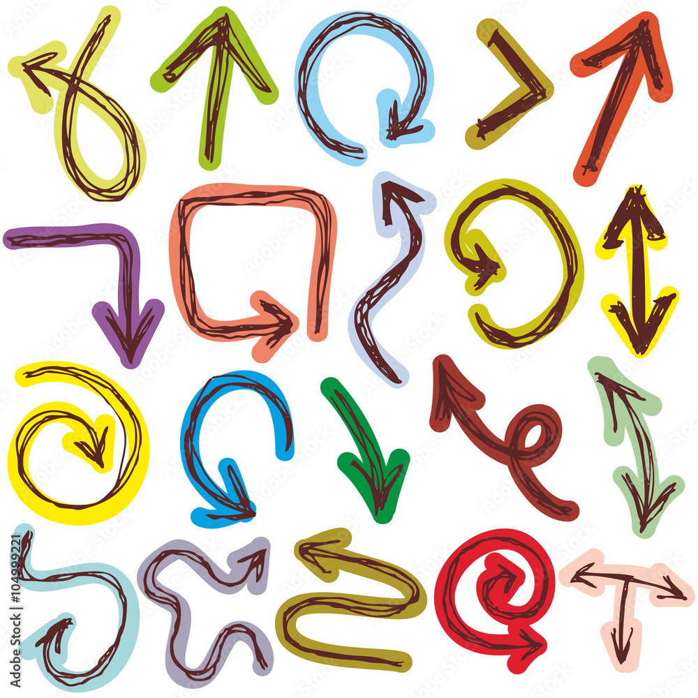 Obraz premium Decorative Hand dravn Sketch Doodle colorful arrows on a white background