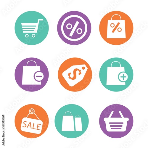 Set of shopping flat icons, vector illustration
