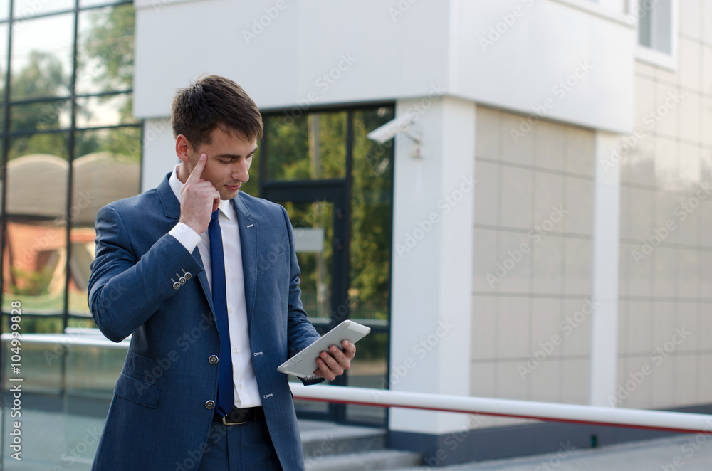 thinking businessman with laptop thinking businessman with laptop