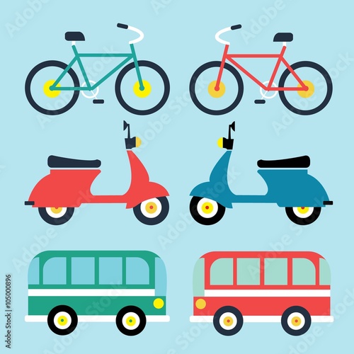 Set of flat icons, types of public transport for use in info graphics and interface