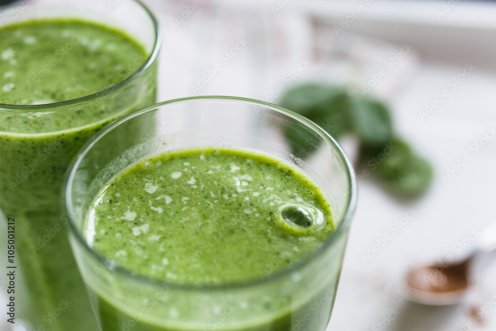 Two green smoothie in the glass Two green smoothie in the glass
