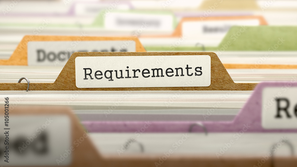 Obraz premium Requirements on Business Folder in Multicolor Card Index. Closeup View. Blurred Image. 3D Render.