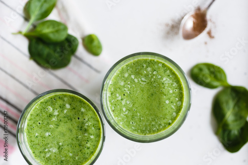 Two green smoothie in the glass