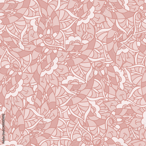 Vector doodle hand drawn seamless pattern. Endless texture with abstract flowers. Pale pink backdrop. Summer or spring template. For wallpaper,web page background,fabric, wrapping. Floral elements. 