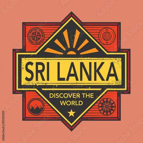 Stamp or vintage emblem with text Sri Lanka, Discover the World
