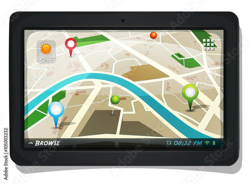 Street Map With GPS Pins On Tablet PC Screen