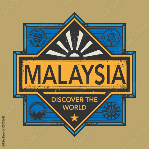 Stamp or vintage emblem with text Malaysia, Discover the World