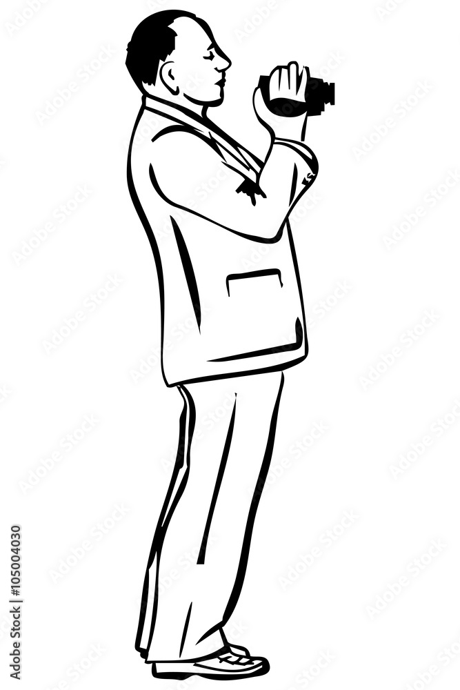 vector sketch of a man in a jacket shoots video