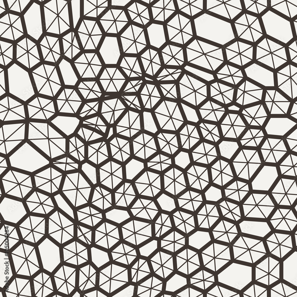 Vector seamless pattern in a grid of polygons with lines