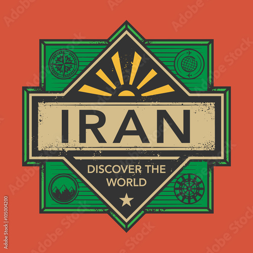 Stamp or vintage emblem with text Iran, Discover the World