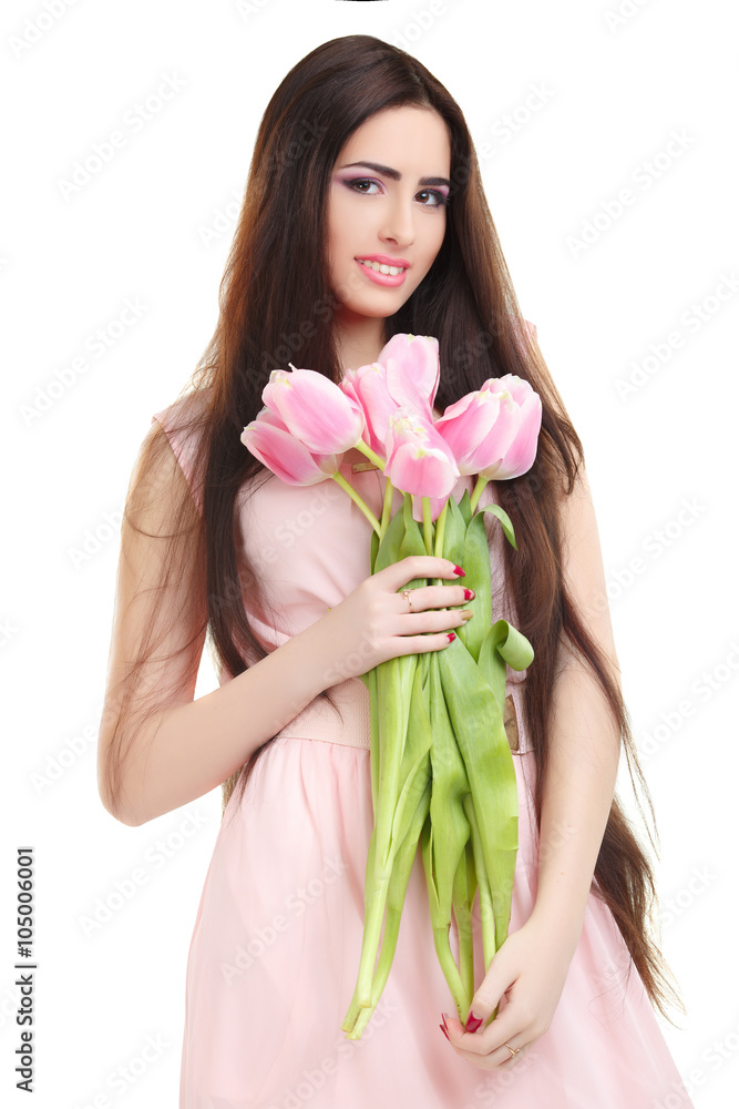 woman with tulip bouquet woman with tulip bouquet