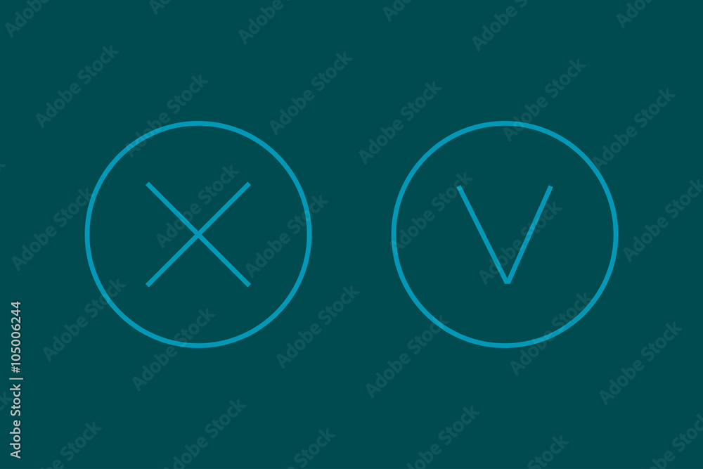 Cross and a check mark icon with stylish design lines Cross and a check mark icon with stylish design lines