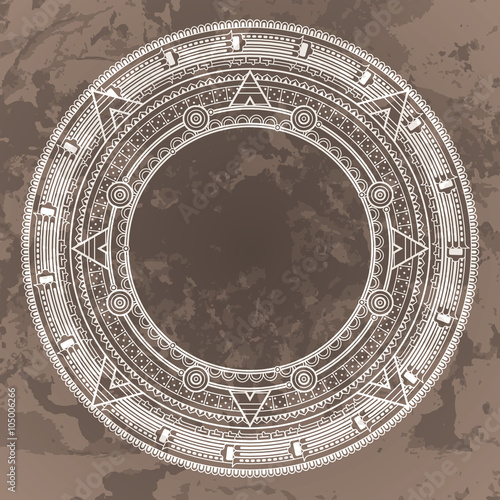 Vector circular pattern in the style of the Aztec calendar stone