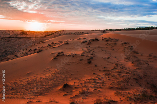 sunset in the desert. red dunes, Vietnam.