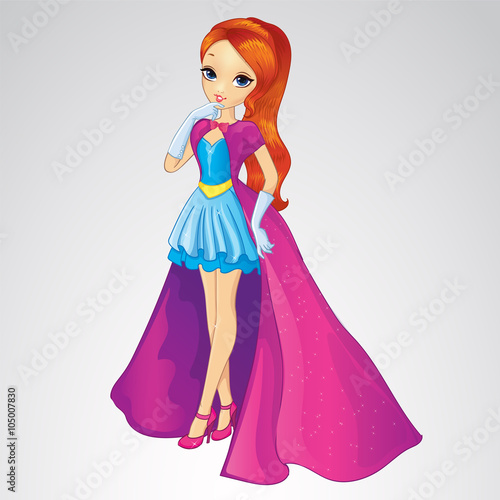 Princess In Blue Dress And Long Coat