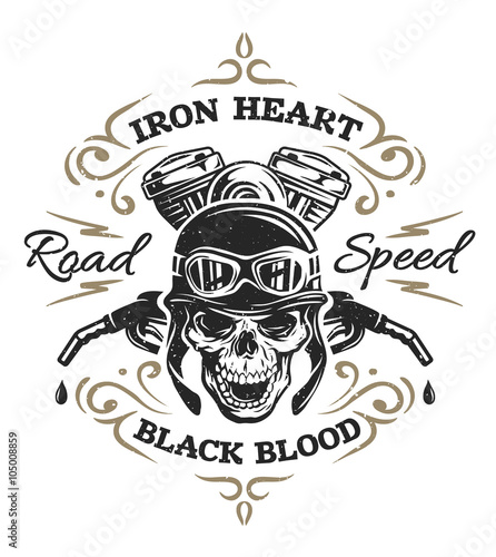 Vintage Biker Skull, t-shirt prints.