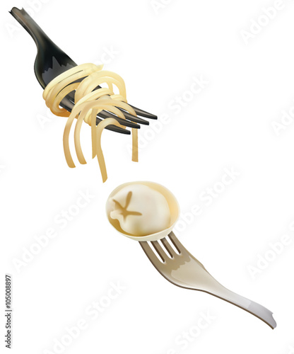 forks with spagetti and dumpling for your design