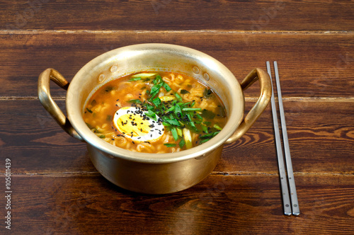 Ramen in golden pan