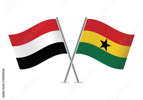 Yemeni and Ghanaian flags. Vector illustration.