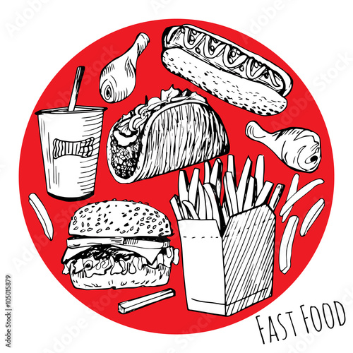 Isolated hand drawn fast food