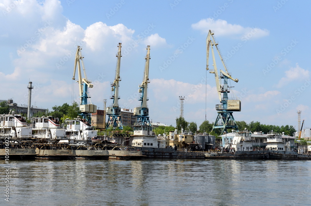 River tugs at the Western river port in Moscow.