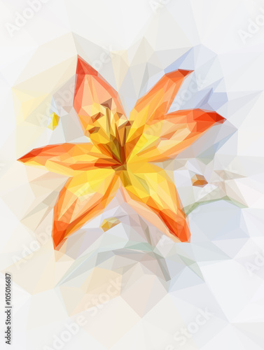 Fototapeta Naklejka Na Ścianę i Meble -  Floral Low Poly Polygonal Colorful Pattern with Lily. Vector