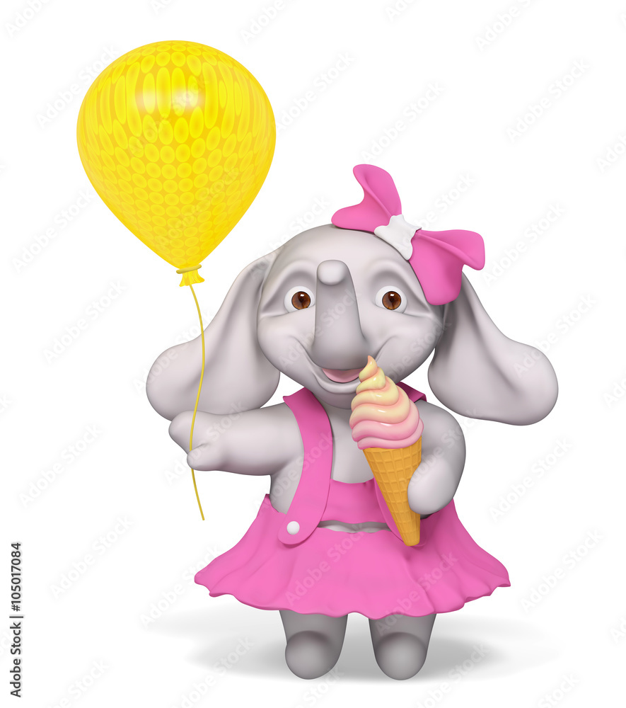 Obraz premium Baby elephant holding icecream and balloon