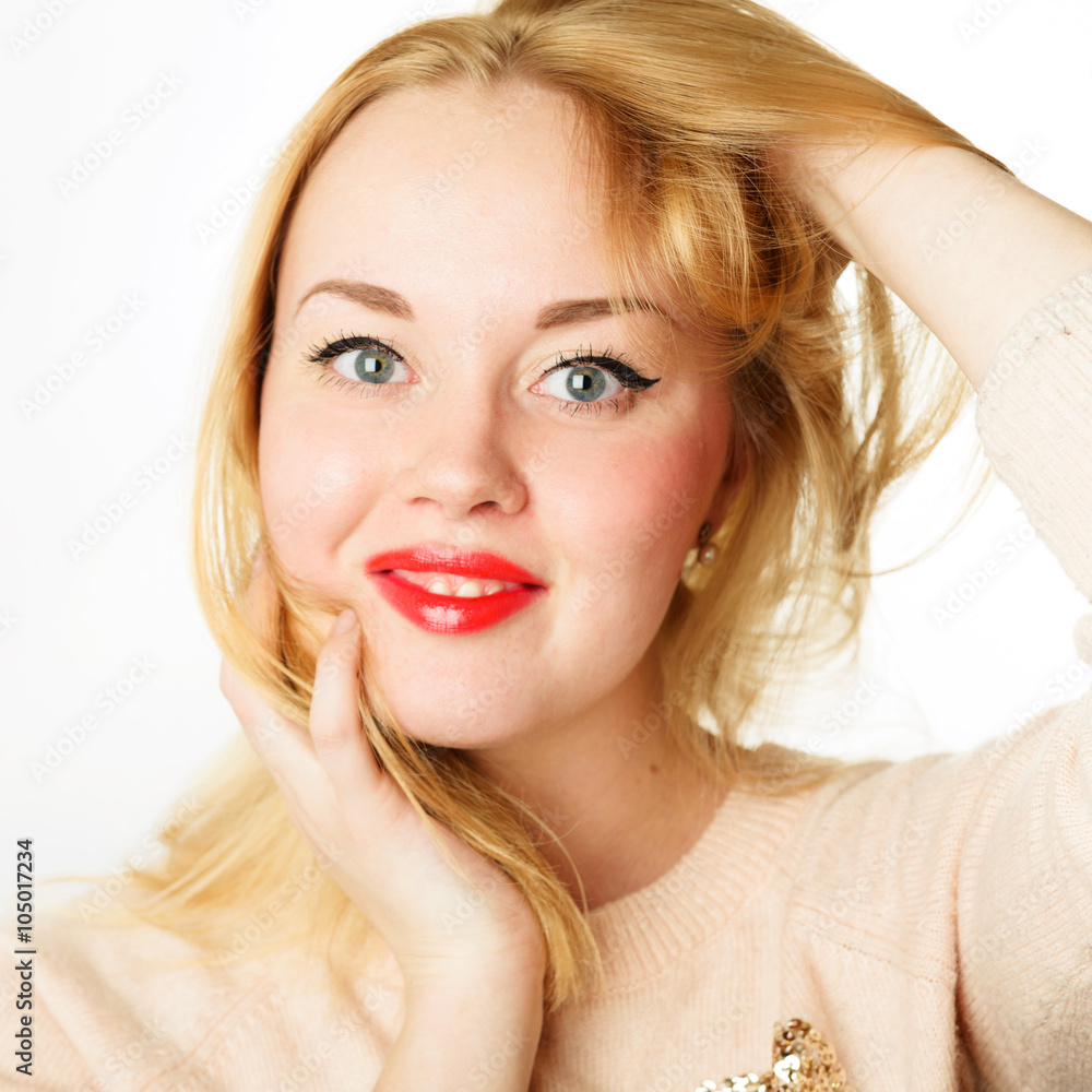 attractive young woman with blond hair and red lips attractive young woman with blond hair and red lips